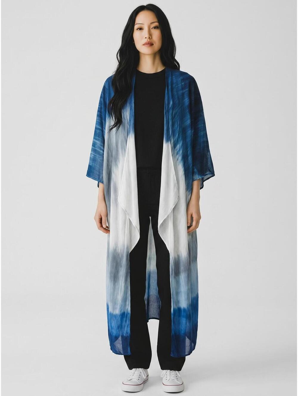 Lovestitch Flowy Tie-Dye Kimono - One Size - Blue & White